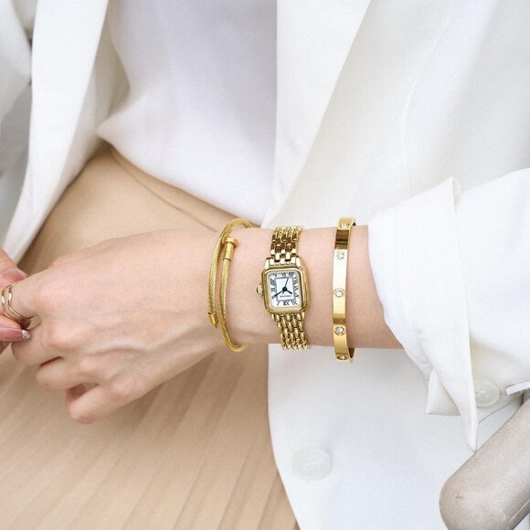 Women’s Gold Bangle Watch and Bracelet Set Elegant Timepieces Jewelry Gift - Picture 8 of 8